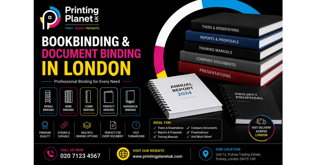 Bookbinding and document binding in London: thesis, reports, proposals, training manuals, spiral wire comb hardback