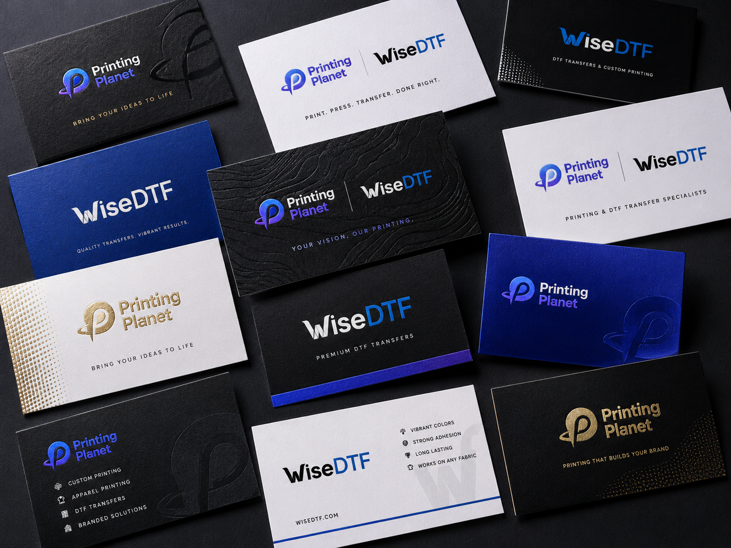 Collection of premium business cards in different finishes printed in London