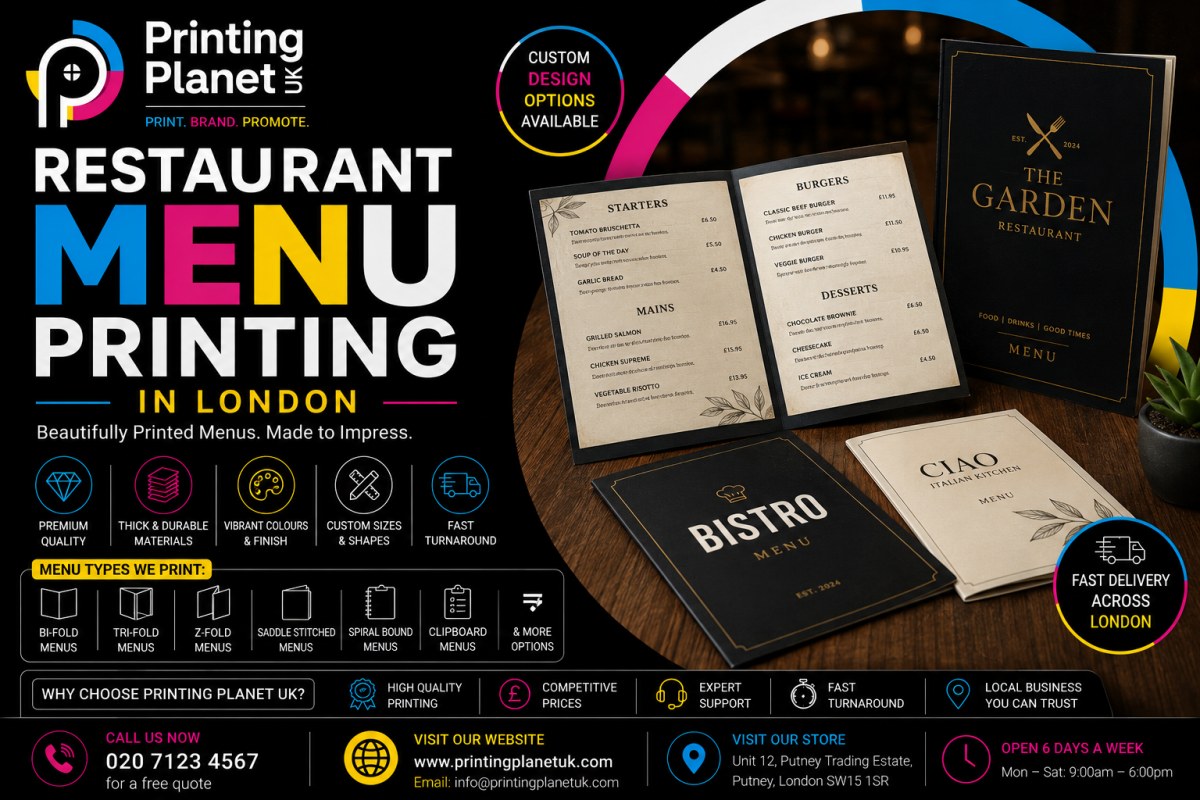 Restaurant menu printing in London: bi-fold, tri-fold, saddle stitched, spiral bound menus for bistro, Italian, cafe