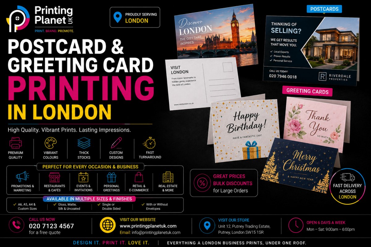 Printed postcards, greeting cards and wedding invitations in London
