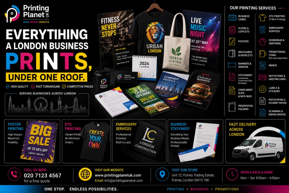 Printing Planet UK range of services in Putney, London
